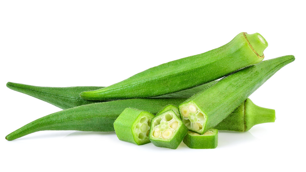 Fresh okra whole and sliced