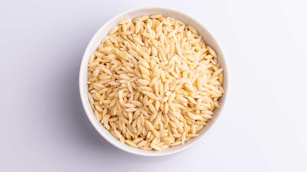 Orzo pasta in a white bowl