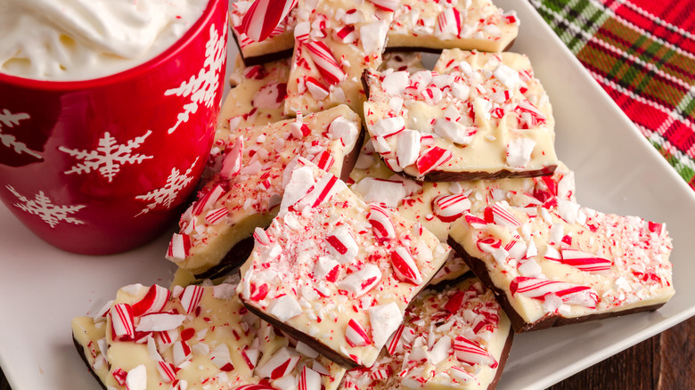 Peppermint bark with hot cocoa
