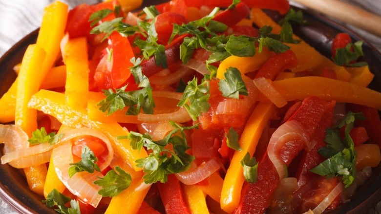 Piperade with red and green peppers