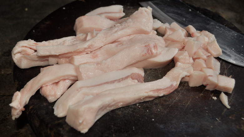 pig fat being prepared for rendering 