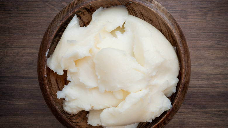 lard in a wooden bowl 