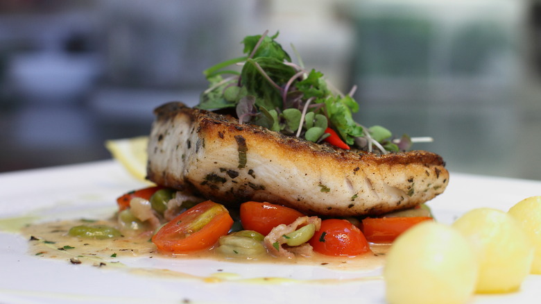 Grilled bass with summer vegetables