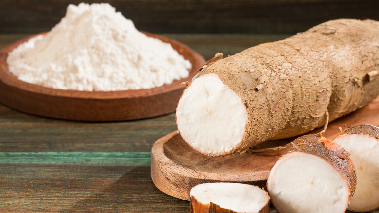 Tapioca flour and cassava roots
