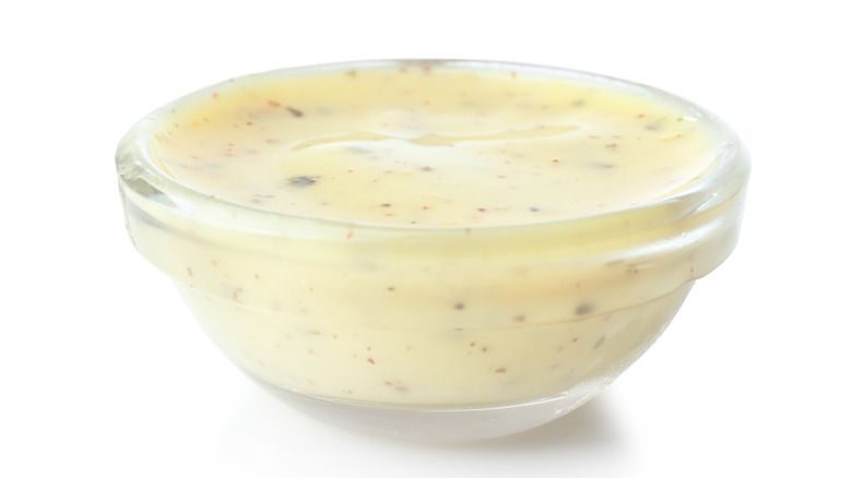 Glass bowl of homemade tartar sauce