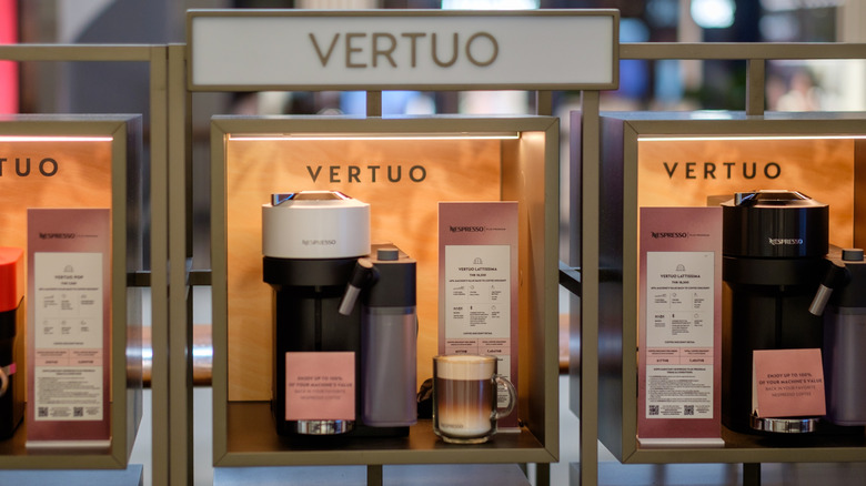 Nespresso's Vertuo coffeemakers in a store displays