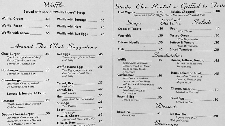 The original Waffle House menu