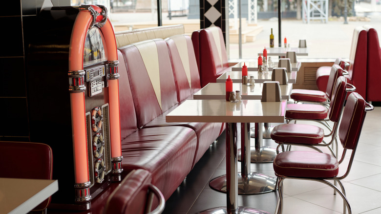 A vintage jukebox inside a retro-style diner