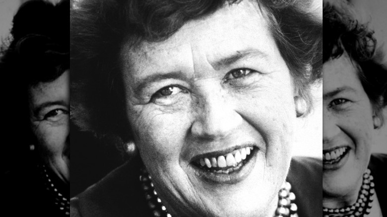 Black and white Julia Child smiling