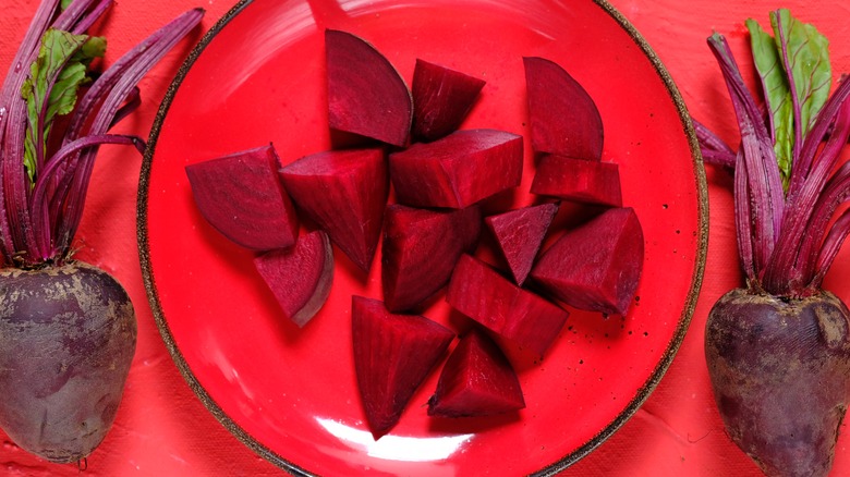 A plate of chopped beets