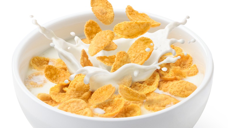 Bowl of corn flakes and milk