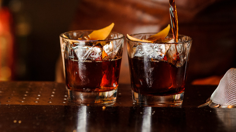 Shaken cocktail poured into a whiskey glass