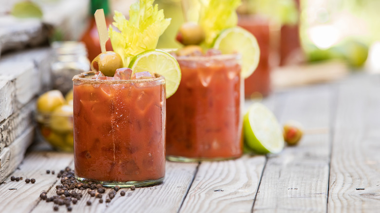 Bloody Marys on a table.