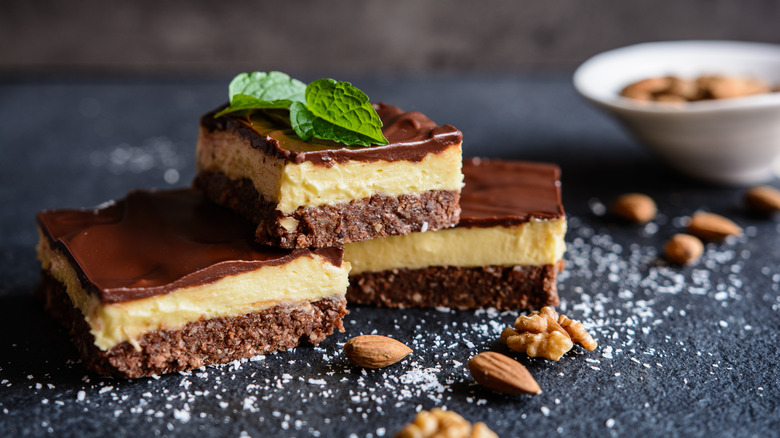 Three stacked Nanaimo bars