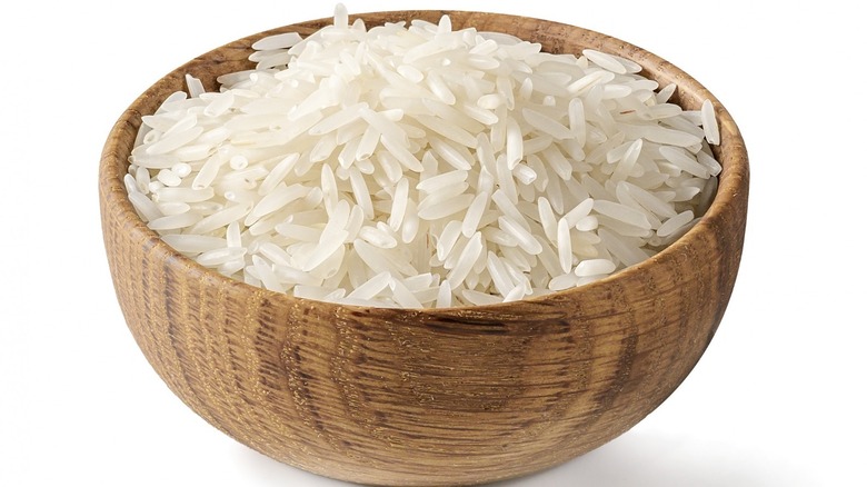 rice in a wooden bowl