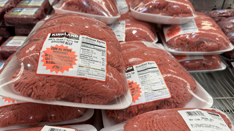 Packages of Kirkland Signature ground beef at Costco