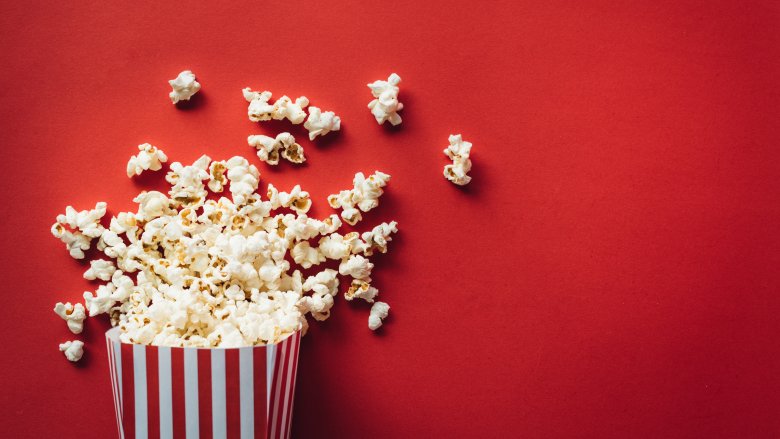 Popcorn on red background