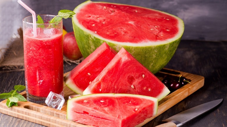 Watermelon slices and juice
