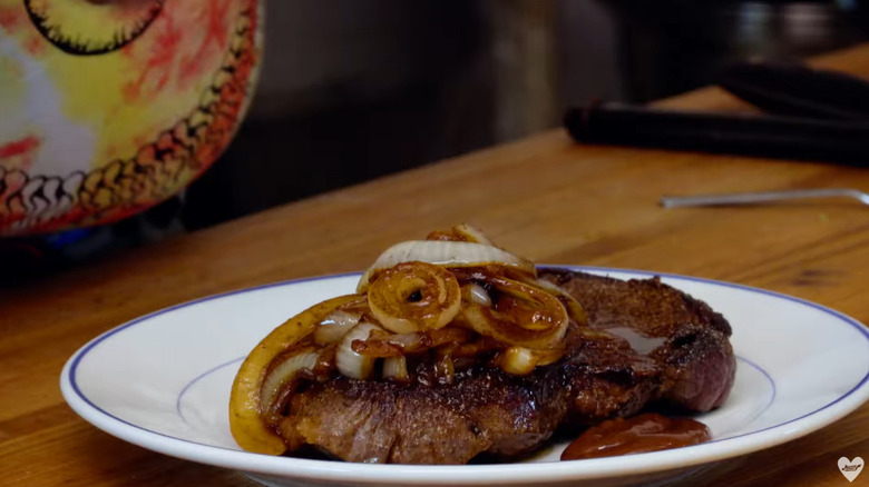 Matty Matheson's minute steak topped with caramelized onions