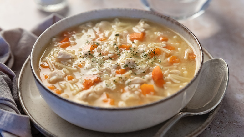 Chicken soup in a bowl