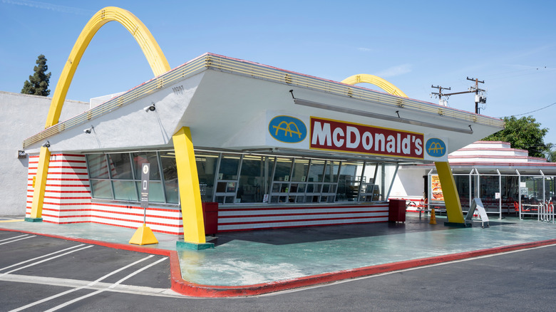 Vintage McDonald's restaurant with empty parking lot