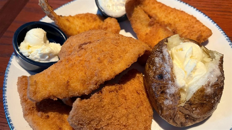Fried fish and a baked potato from Red Lobster.
