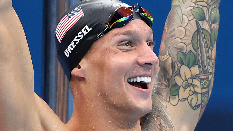 Caeleb Dressel celebrating in Tokyo