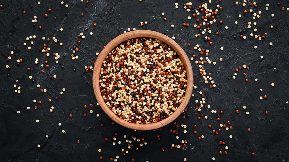 Red and brown quinoa in a bowl