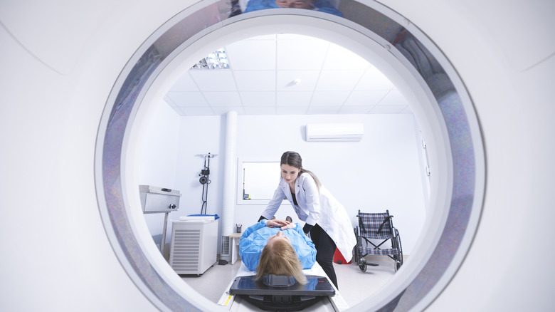 person undergoing radiation therapy for cancer