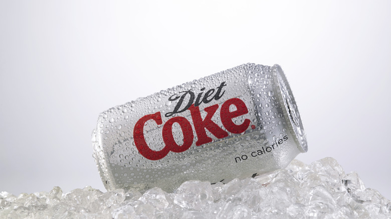 Diet coke can on ice cubes