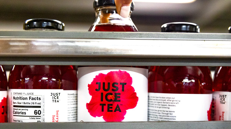 Just Ice Tea bottle on factory line