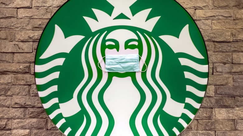 Starbucks logo covered with mask