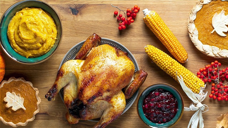 Table full of Thanksgiving menu items