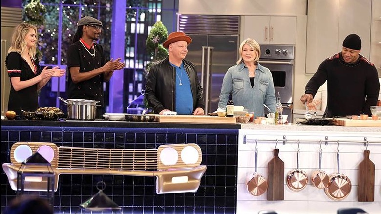 Kate Upton, Snoop Dogg, Jeffrey Ross, Martha Stewart, LL Cool J on set of Potluck Dinner Party
