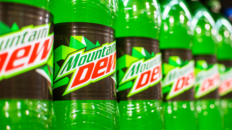 Mountain Dew bottles lined up