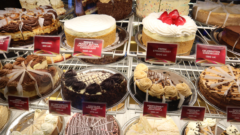 Cakes in Cheesecake Factory display counter