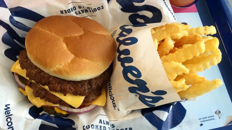 A Culver's ButterBurger with cheese and a side of fries