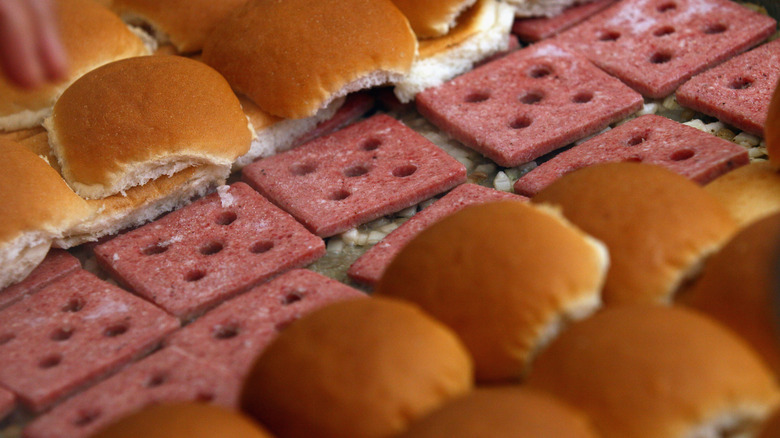 A tray of White Castle sliders