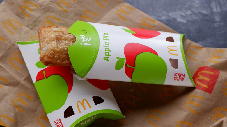 Two McDonald's apple pies in the packaging