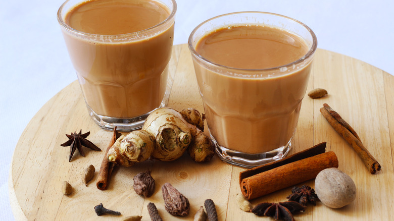 Glasses of chai with spices