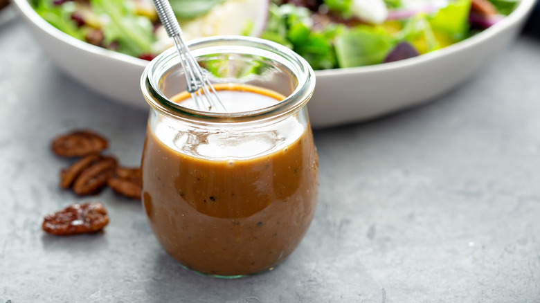 A jar of salad dressing 