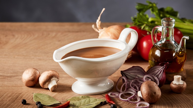 A gravy boat filled with gravy