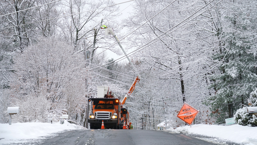 Truck working to fix a power outage