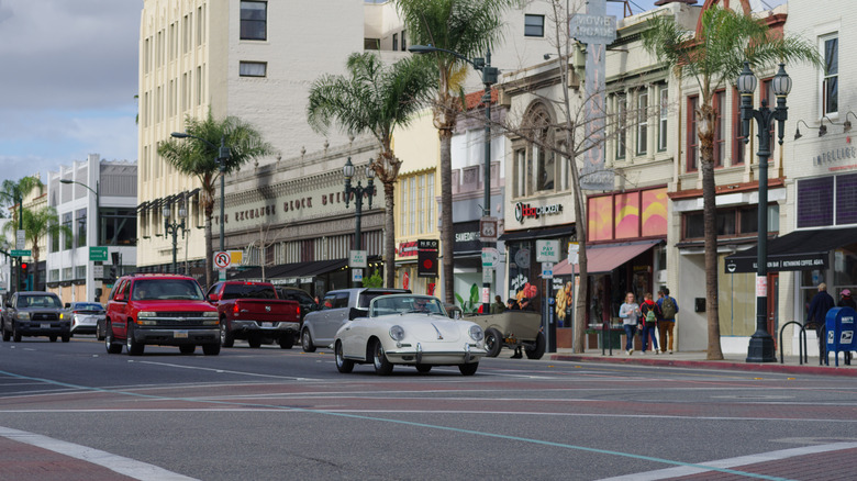 Busy street in Downtown Pasadena, California.