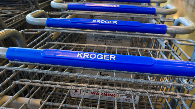 Row of Kroger shopping carts