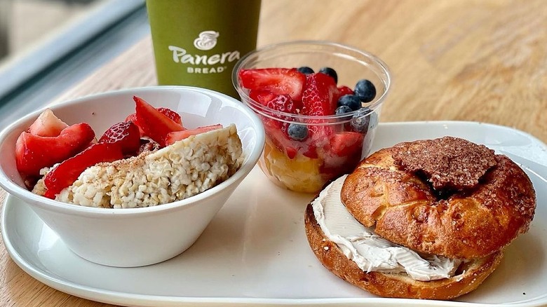 Panera fruit and bagel breakfast