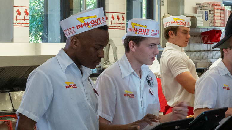 In-N-Out employees taking orders