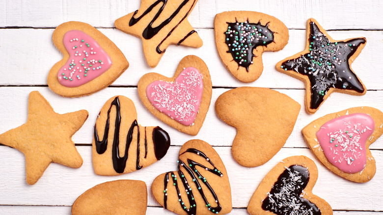 An assortment of heart and star-shaped sugar cookies