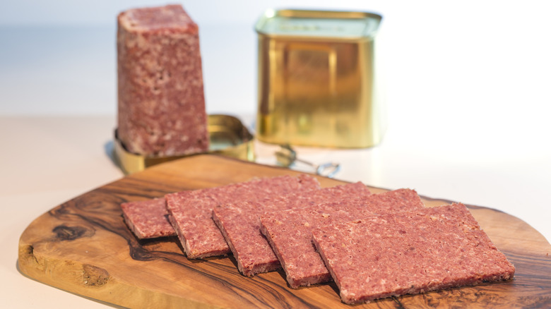 Slices of canned corned beef