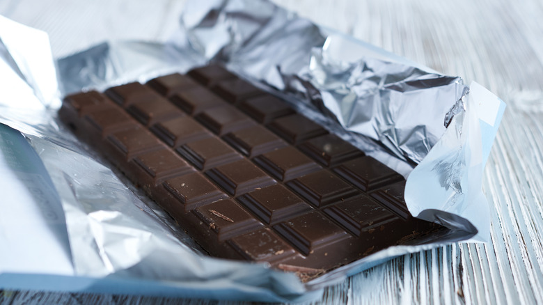 An unwrapped bar of chocolate